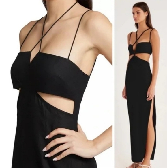 NWT RUMER THE LABEL Freya Black Linen Maxi Cut Out Dress| small | Revolve NWT - Picture 6 of 9